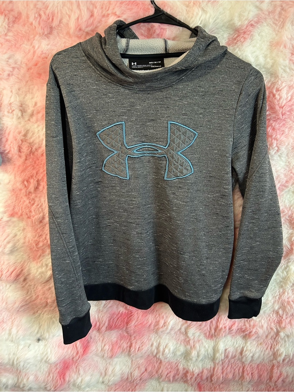 Under Armour Women's Heather Gray Pullover with Light Blue Logo